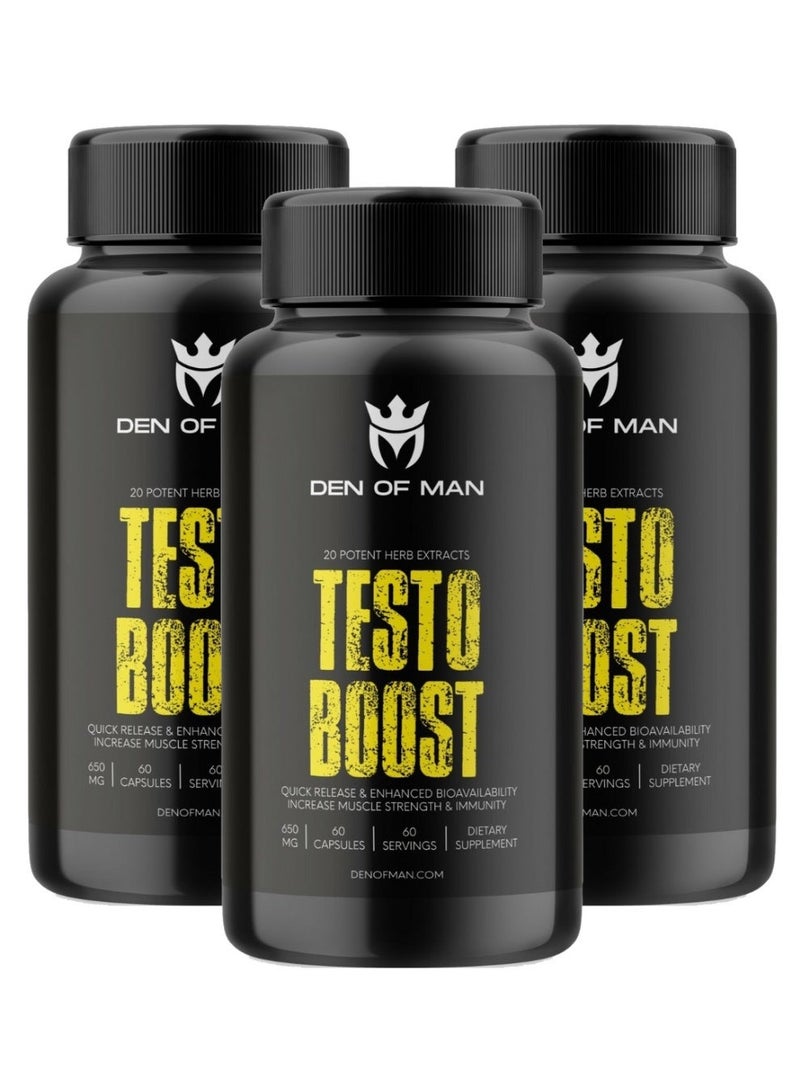 DEN OF MAN Testo Booster Capsules For Men 650mg Per Serving 60 Count pack of 3 - Image 1